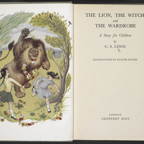 The title page from the 1950 London edition of CS Lewis' The Lion, the witch and the wardrobe. Copyright c CS Lewis Pte Ltd