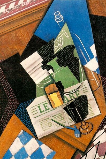 Juan Gris. Garrafa e tigela de fruta. 1919
