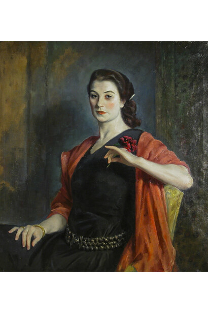 Eugene Speicher, Portrait of a French Girl (Jeanne Balzac), c. 1924, Oil on canvas, 40 x 36 1/4 in. Woodstock Artists Association and Museum Permanent Collection, Gift of F. G. Jarman, Jr.