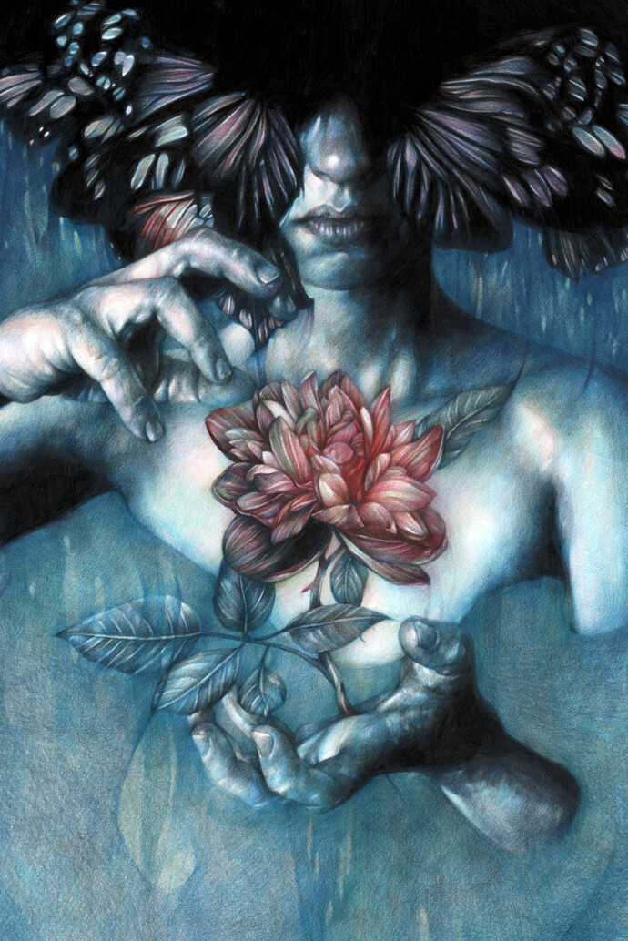 Marco Mazzoni, Houdini, dettaglio, 2015, matite colorate su carta, 50 x 40 cm