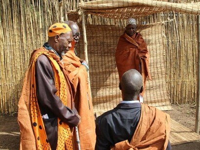 Rukirabasaija, Omukama Dr. Solomon Gafabusa Iguru I meeting his workers and subjects in the Kraal a day after 2020 Empango Celebrations at Karuziika palace, Hoima