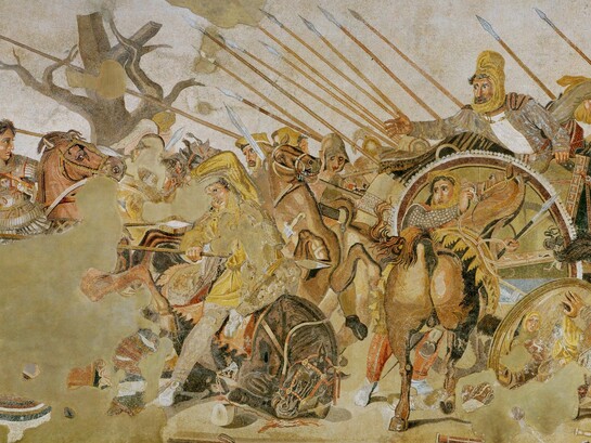 Mosaico di Alessandro (raffigurante la battaglia di Issus o la battaglia di Gaugamela), proveniente dalla Casa del Fauno, Pompei (VI, 12, 2), epoca romana, Museo Archeologico Nazionale, Napoli, Italia