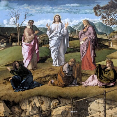 Giovanni Bellini, Trasfigurazione di Cristo, 1478-79. Museo di Capodimonte, Napoli, Italia