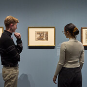 Verschiedene Künstler, Fantasie und Leidenschaft. Zeichnungen von Carracci bis Bernini, Ausstellungsansicht. Mit freundlicher Genehmigung des Städel Museums