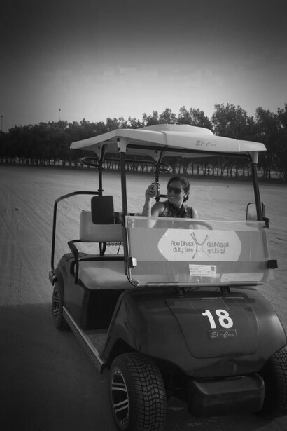 The author at the region's only sand golf course, Abu Dhabi, UAE