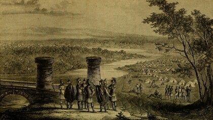 Cesare attaversa il Rubicone. Immagine tratta dal libro "History of Julius Caesar", di Jacob Abbott, 1849