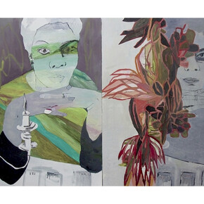 Gina Magid, Nina Simone Le lecteur de tarot, 2013, Oil paint and charcoal on canvas, Diptych, each panel, 30 x 24 in (76 x 61 cm)