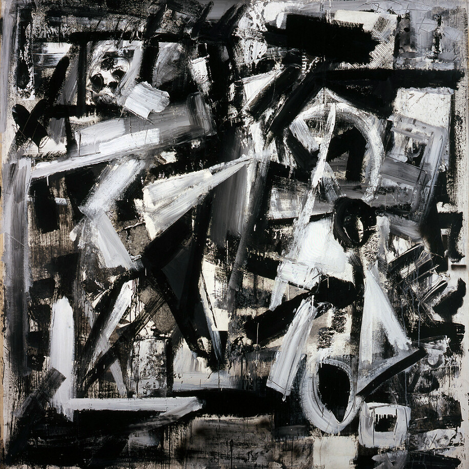 De America ’76 – 9 (dettaglio), 1976, 207 × 204,5 cm - Idropittura, carboncino, carta, pastello e pittura alla nitro su carta intelata
Fondazione Emilio e Annabianca Vedova, Venezia
