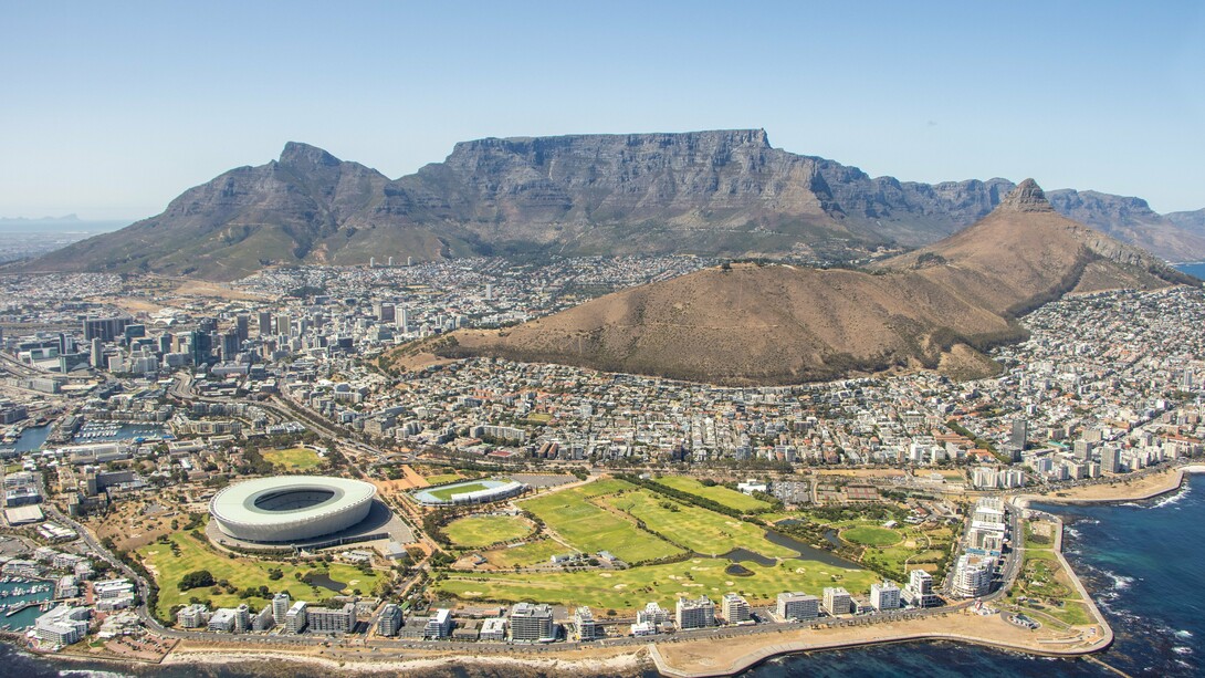 Table mountain visible during Formula E tournament, Cape Town, South Africa