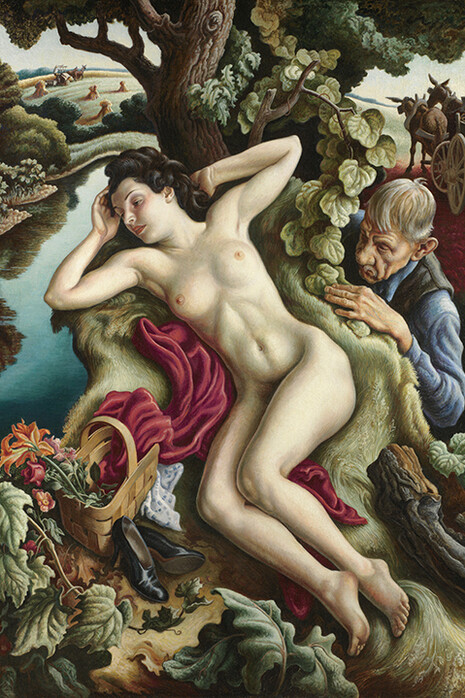 Thomas Hart Benton, American (1889-1975). Persephone, 1938-1939. Tempera with oil glazes on canvas, mounted on panel, 72 1/8 x 56 1/16 inches. Purchase: acquired through the generosity of the Yellow Freight System Foundation, Mrs. Herbert O. Peet, Richard J. Stern, the Doris Jones Stein Foundation, the Jacob L. and Ella C. Loose Foundation, Mr. and Mrs. Richard M. Levin, and Mr. and Mrs. Marvin Rich, F86-57. Art © Thomas Hart Benton and Rita P. Benton Testamentary Trusts/UMB Bank Trustee/Licensed by VAGA, New York, NY.