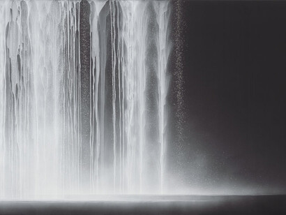 Hiroshi Senju, Waterfall (detail), 2012, natural pigments on Japanese mulberry paper, 44 1/8 x 76 5/16 x 1 3/16 inches