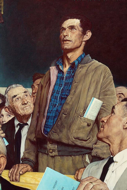 Norman Rockwell, Freedom of Speech, 1943, oil on canvas, illustration for The Saturday Evening Post, February 20, 1943, collection of Norman Rockwell Museum. © SEPS: Curtis Licensing, Indianapolis. All rights reserved. 