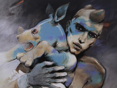 A work by Enki Bilal featuring the haunting line: “Animal, we’re in trouble"