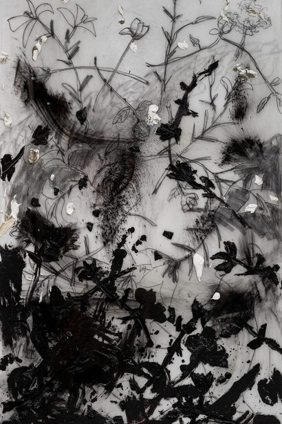 Darius Yektai, Dark charcoal lilies (detail), 2026. Courtesy of Grenning Gallery