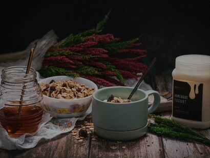 Arroz doce com mel e cereais