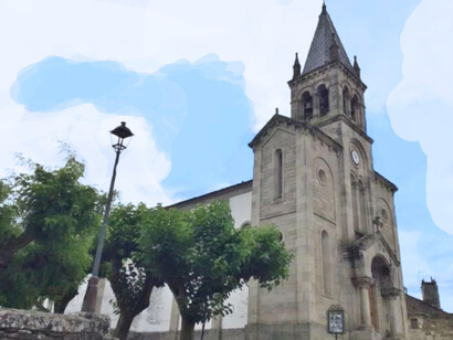 En Sarría, nos quedamos en una preciosa posada, “Albergue A Pedra”. Una casa de piedra con chimenea y en plena naturaleza. Iglesia de Santa Mariña, Sarría, Galicia, España