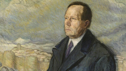 Juan de Echevarría; Retrato de Azorín con Ávila de fondo, 1922, Museo Nacional Centro de Arte Reina Sofía (detalle)