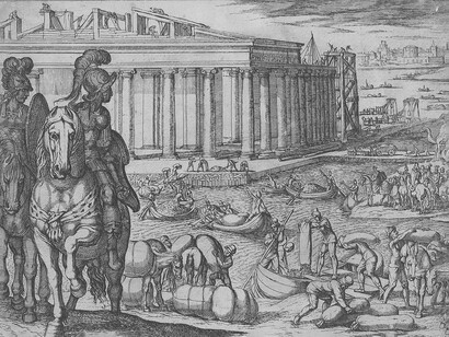 Templo de Artemisa en Éfeso, grabado de Antonio Tempesta incluido en "Las Siete Maravillas del Mundo Antiguo" (1608)