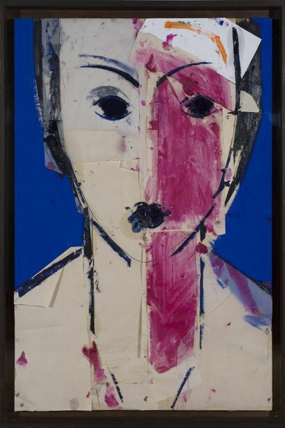 Retrato en rojo y azul, 2013, collage, 56 x 40 in. (142.2 x 101.6 cm) © Manolo Valdés, courtesy Marlborough Gallery, New York