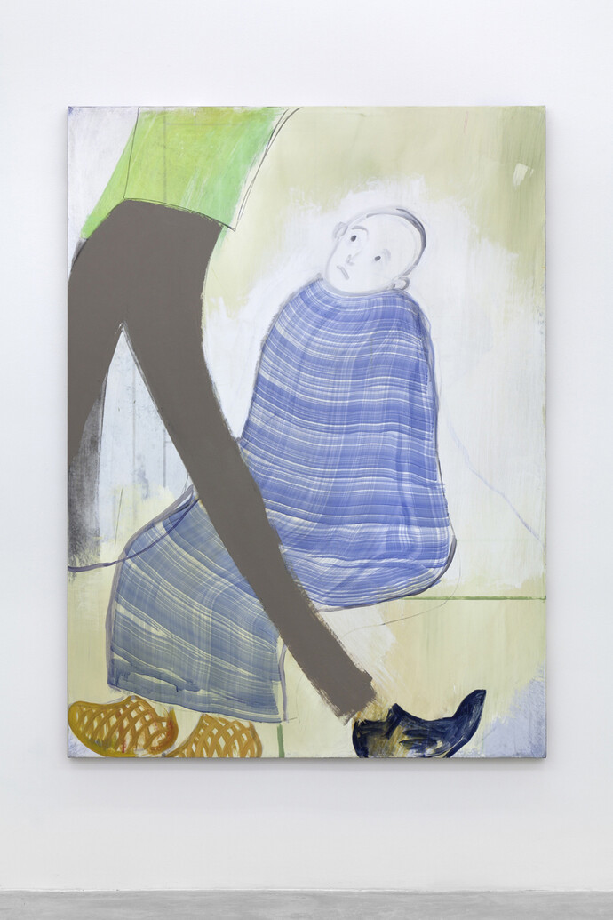 Sanya Kantarovsky, Eye Contact, 2014, Oil, watercolor, pastel, oilstick on canvas, 75 x 55" / 190.5 x 139.7cm. Photo credit: Dawn Blackman. Courtesy of the artist and Casey Kaplan, New York 