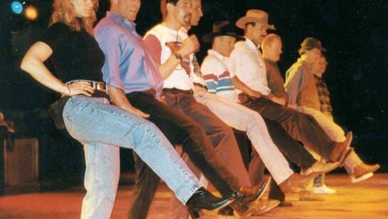 Line dancing lesson at the Rockfield Country Music Festival.