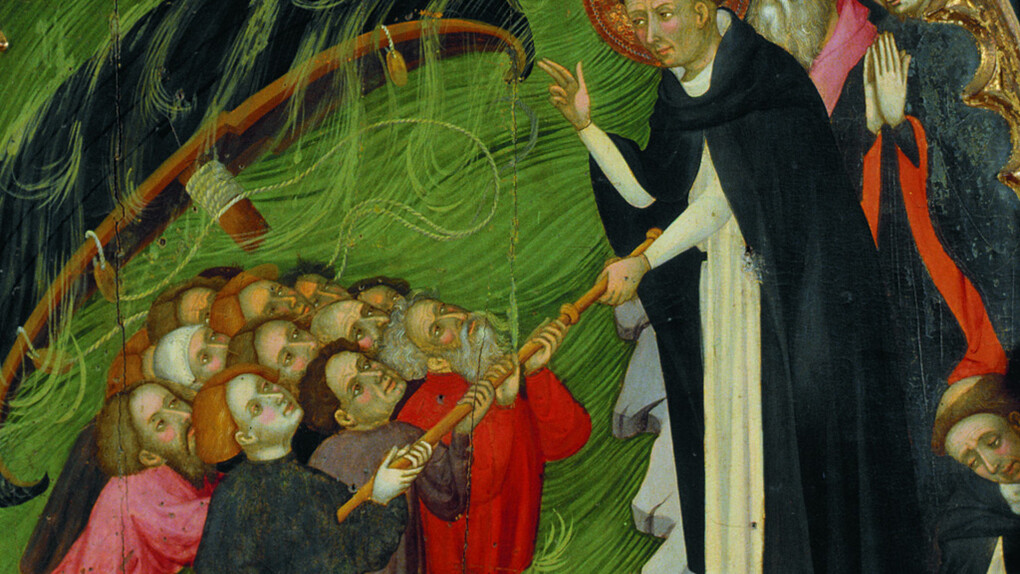Lluis Borrassa (vers 1360-1424/25), Saint Dominique sauvant les naufragés. Panneau d'un retable provenant du
couvent Sainte-Claire de Vic, Barcelone, 1414 - 1415, Détrempe sur bois, H.190, 2 cm ; L.128, 5 cm, Vic, Museu Episcopal. MEV 714 © Museu Episcopal de Vic / Gabriel Salvans