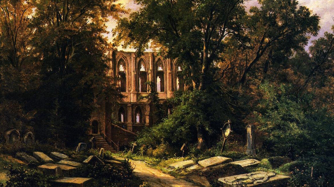 Hermann Lungkwitz- Cemetery by a Ruined Gothic Church