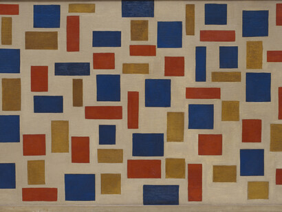 Composizione XI (Kompositie XI). Theo van Doesburg (Utrecht 1883-Davos 1931) 1918, olio su tela con cornice dell’artista, cm 64,6 x 109 (cm 73,2 x 117,8). New York, Museo Solomon R. Guggenheim, 54.1360.. Foto di Ellen Labenski