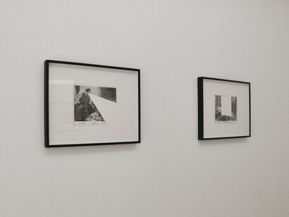 Left: John Stezaker, Untitled (Pay or Die), 2015. Right: John Stezaker , Tabula Rasa (The Bad Seed) XLIV, 2015

