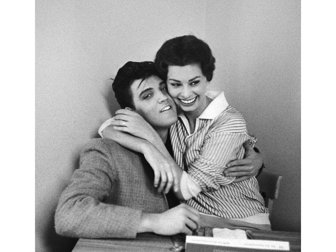 Bob Willoughby, Elvis Presley and Sophie Loren at Paramount Studios, 1958, © Bob Willoughby/Huxley-Parlour Gallery