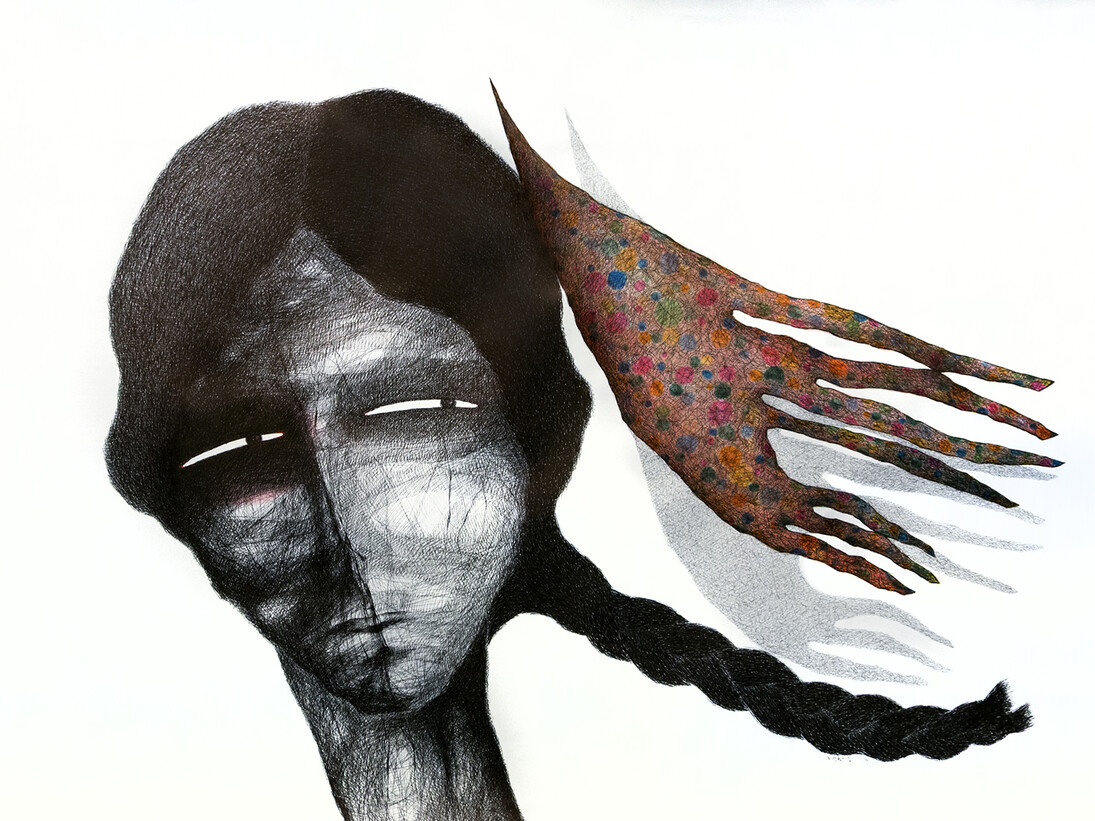 Nihad Al Turk, Enamored Fighter, 2015, Ink on paper, 110 x 140 cm