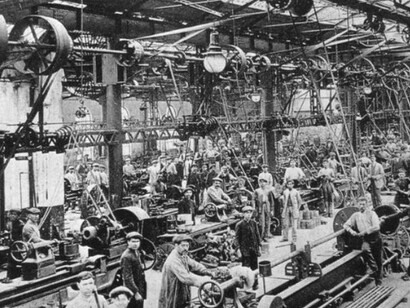 A mediados del siglo XIX la industria del algodón fue el motor que impulsó a Cataluña para convertirse en la principal región industrial de España. Foto de una industria textil en Cataluña en el siglo XiX