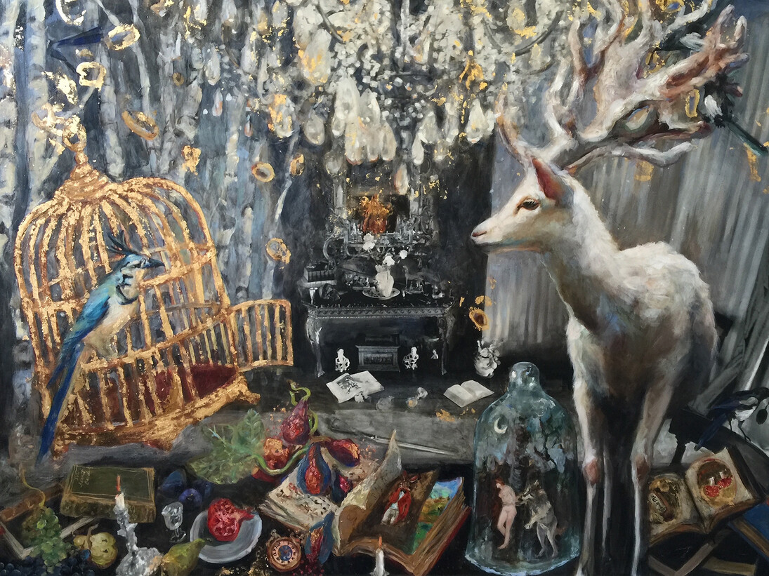 Nicole Etienne, Stories Untold, 2015, oil paint, 23 carat gold leaf on photo on canvas, 50 x 70 inches
