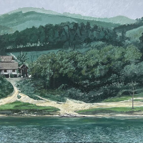 John L. Cleaveland, Jr., In the quiet of midday, Hieu River from Highway 9 (detail). Oil on aluminum panel, 15-1/2 x 36 inches, 16-1/2 x 37 inches framed. Copyright The Artist. Courtesy of Momentum Gallery
