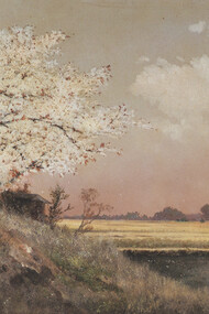 Takahashi Yuichi; detalle de «Flores de cerezo en el terraplén de Sumida»