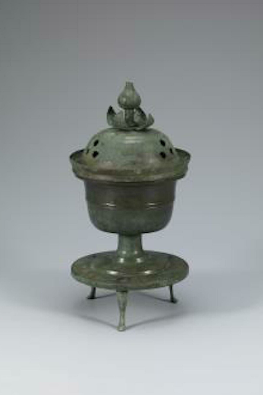 Incense burner , Korea, Goryeo dynasty (918–1392), Bronze, H. 13 3/4 in. (35 cm), L.2016.43.8 . Jar with grape decoration, Korea, Joseon dynasty (1392–1910), 18th century