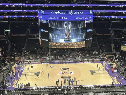 The Los Angeles Lakers' court used during the 2024 NBA Cup