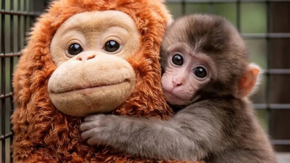 Macaco Punch abraça seu orangotango de pelúcia como se fosse um porto seguro em meio ao caos. Às vezes, é nas pequenas coisas que encontramos forças para continuar quando tudo parece faltar