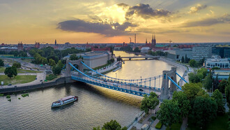 Grunwald Bridge spanning the Oder River at Wrocław, Poland