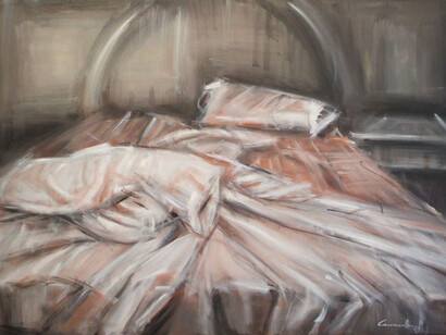 Loredana Cacucciolo, Una notte con Bukowski, Interno 13, olio su tela, 60x90x5 cm, 2009