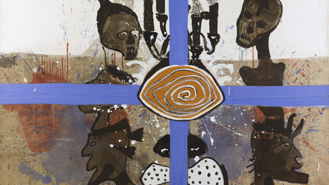 Ouattara Watts, Opus N°1 Magic Man, 1996, mixed media on canvas, 183 x 204 cm, Courtesy Galerie Boulakia
