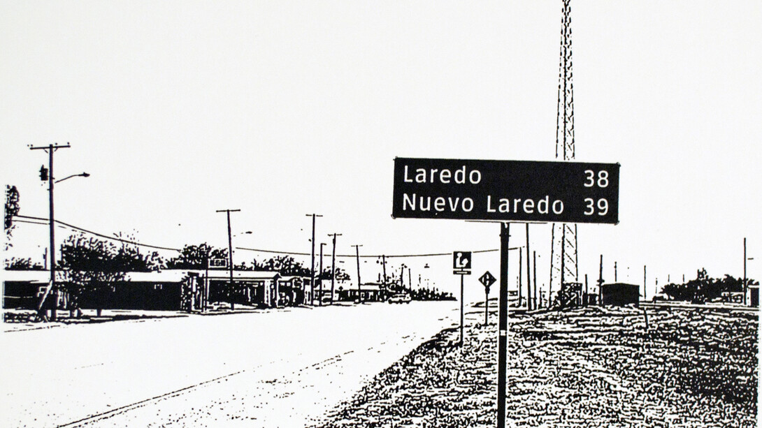 Ethel Shipton, Los Dos Laredos, screen print on strathmore cotton paper, 15 x 22"