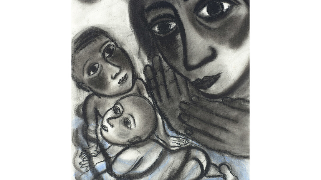 Eileen Cooper, Bathing, 1987, Charcoal and pastel, 76 x 56 cm © Eileen Cooper. All Rights Reserved, DACS 2015
