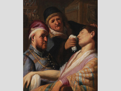 Rembrandt van Rijn (1606–1669), Le Patient inconscient (allégorie de l'Odorat) , vers 1624-1625, Hule sur panneau, 21,6x17,8cm © New York, The Leiden Gallery