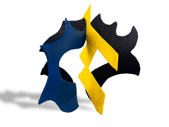 David Hayes, Raptor, polychrome welded steel, 16x19x16 in