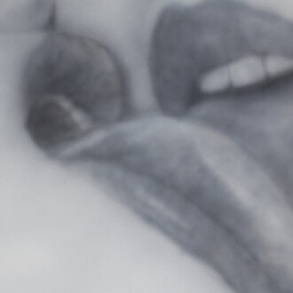 Betty Tompkins, Kiss Painting #4, 2012, Acrylic on canvas, 152.4 x 182.9 cm, copyright Betty Tompkins, courtesy the artist and Rodolphe Janssen, Brussels, private collection.