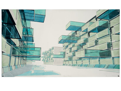 Balcones Flotantes (Floating Balconies), 2020, Watercolor on paper, 66 x 130 cm