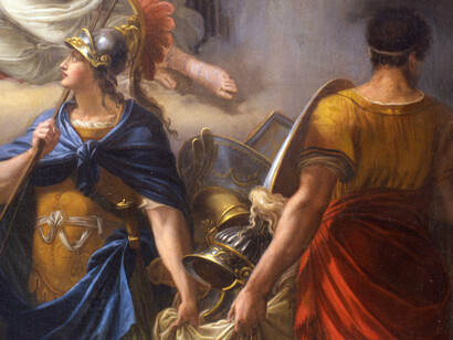 Allegoria della pace, tela del XVIII sec. dopo il restauro del 2005, dettaglio. Di proprietà di Palazzo Pitti in comodato d’uso nel Ministero delle Infrastrutture. Progettazione e Direzione dei lavori di restauro di Roberto Luciani