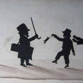 Augustin Edouart (1789-1861), Boys Teasing a Dwarf, Paper cut-out on paper, with ink wash, 22 x 38 cm © The Holburne Museum