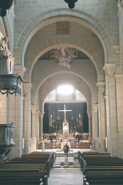Cathédrale Notre-Dame, nef (coup d'oeil vers l'est), au fond, dans le choeur, maître-autel avec la Vierge Noire, août 2009